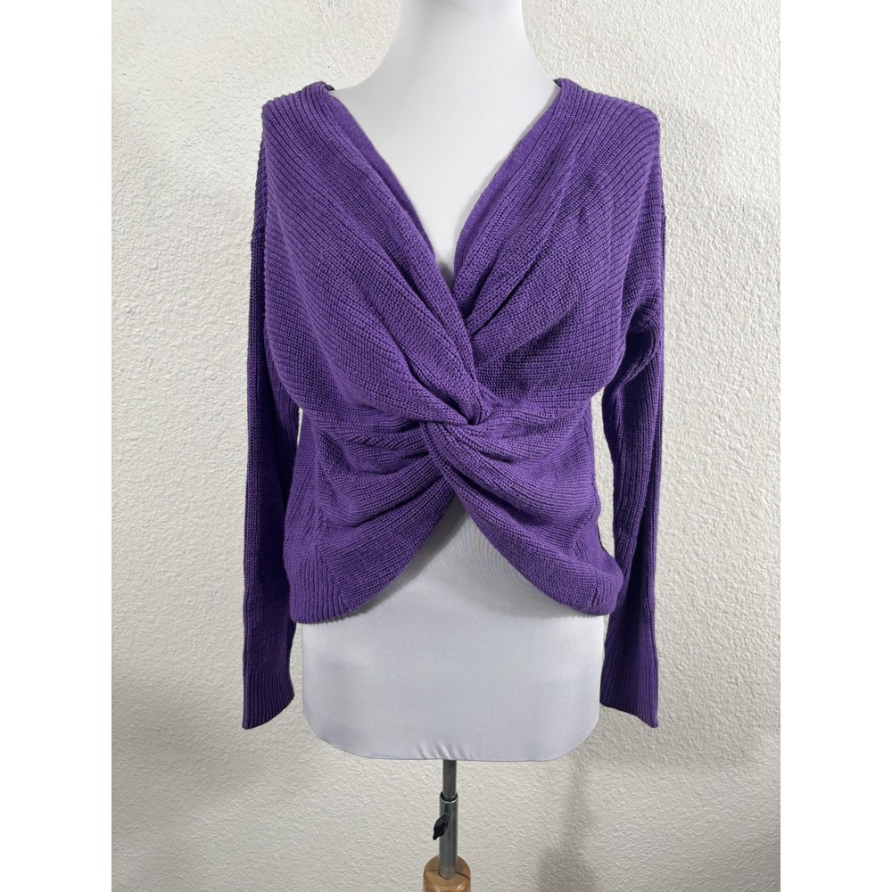 Lovers + Friends Sweater Womens Small Purple Twist Front Wrap Knit Top V‎ Neck